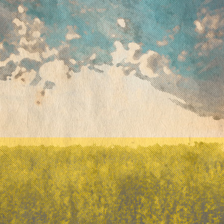 in the fields, retro background on old paper textureの写真素材