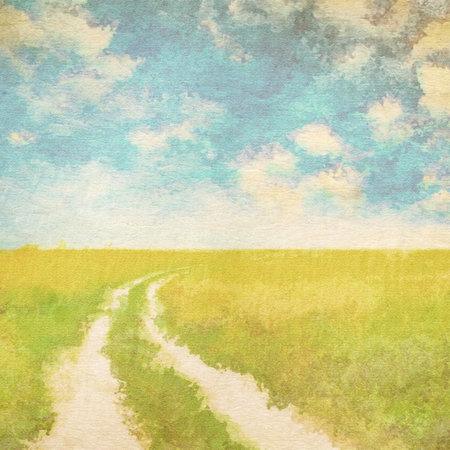 retro watercolor background, in the fieldsの写真素材
