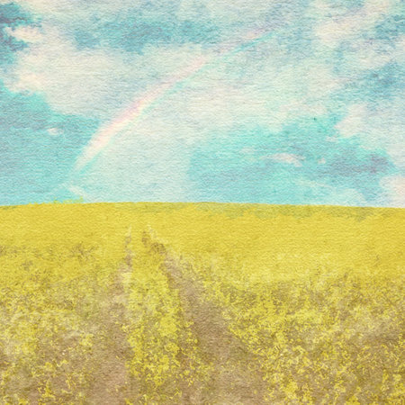 retro watercolor background, in the fieldsの写真素材