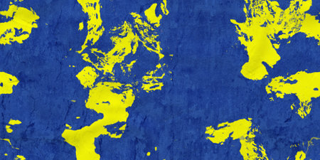 yellow concrete background, blue plaster wallの写真素材