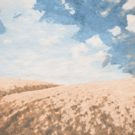 in the fields, retro background on old paper textureの写真素材