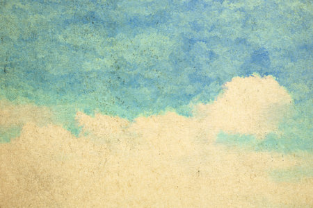 retro sky painting pattern on old paper texture. vintage watercolor clouds.の写真素材