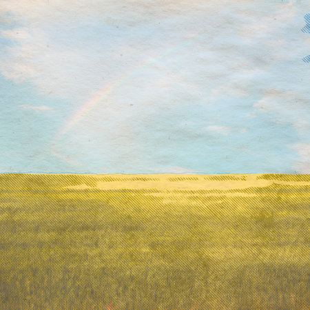 in the fields, retro background on old paper textureの写真素材