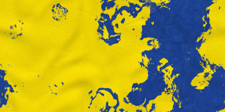 yellow concrete background, blue plaster wallの写真素材