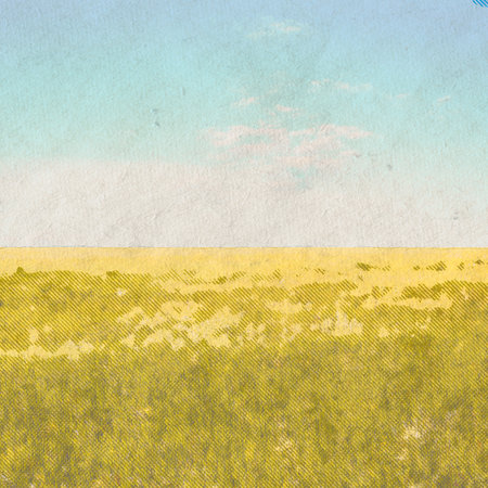 in the fields, retro background on old paper textureの写真素材