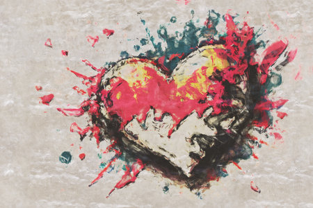 old concrete wall graffiti, heart, valentines day backgroundの写真素材