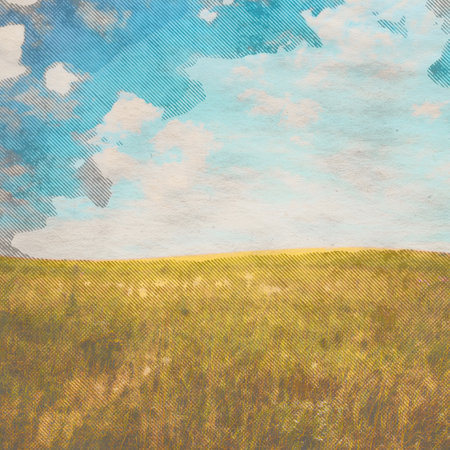 in the fields, retro background on old paper textureの写真素材