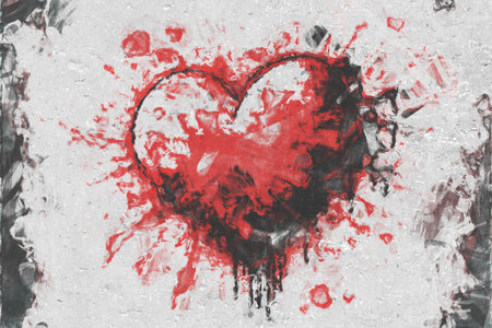 old concrete wall graffiti, heart, valentines day backgroundの写真素材