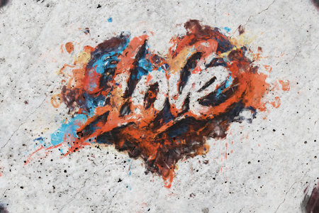 old concrete wall graffiti, heart, valentines day backgroundの写真素材