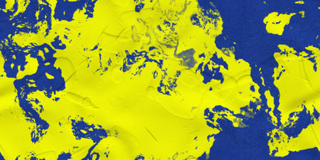 yellow concrete background, blue plaster wallの写真素材