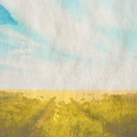 in the fields, retro background on old paper textureの写真素材