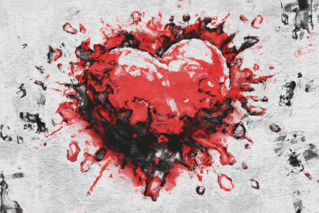 old concrete wall graffiti, heart, valentines day backgroundの写真素材