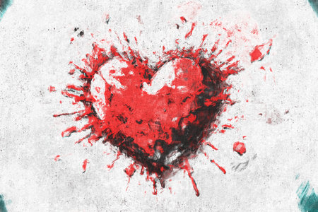 old concrete wall graffiti, heart, valentines day backgroundの写真素材