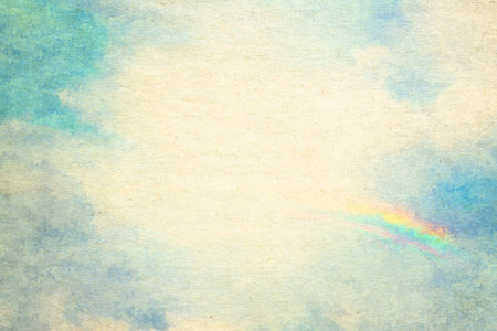 retro sky painting pattern on old paper texture. vintage watercolor clouds.の写真素材