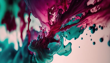 Beautiful abstract bright colored dissolved ink paints in water. Horizontal banner with copy space. AI generative image.の素材