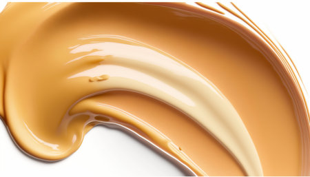 Close up smear of beige skin tone natural bb cream, beauty cosmetic product on white background. AI generative image.の素材