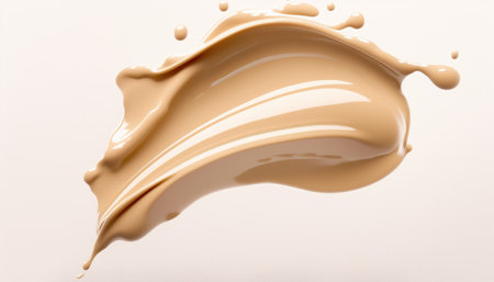 Close up smear of beige skin tone natural bb cream, foundation make-up tonal base, beauty cosmetic product on white background. AI generative image.の素材