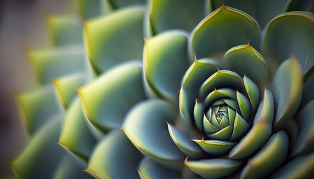 Beautiful abstract nature horizontal background with close up succulent plant. AI generative image.の素材