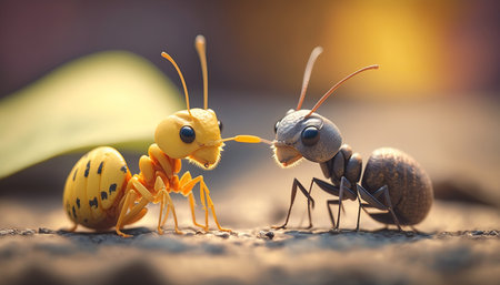 Close up adorable cute friendly cartoon insects illustration. AI generative image.の素材