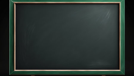 Empty chalk board with wooden frame and copy space. school equipment. horizontal format. AI generative image.の素材