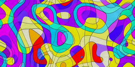 abstract colorful background of curved lines in blue, pink and yellow colorsの写真素材