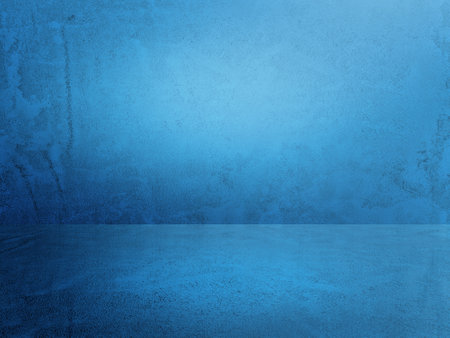 blue plaster wall, old grunge room, interior backgroundの写真素材