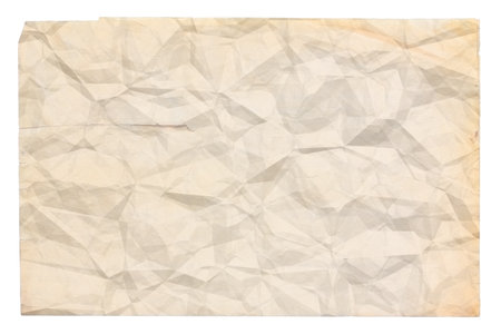 old blank crumpled paper with copyspace isolated on white backgroundの写真素材