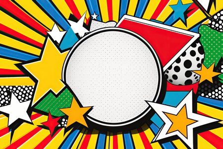 Abstract bright colored comic style pop art background. horizontal format. AI generative image.の素材