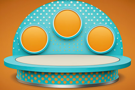 Abstract minimal pop art product podium display. Empty showcase layout. horizontal background. AI generative image.の素材