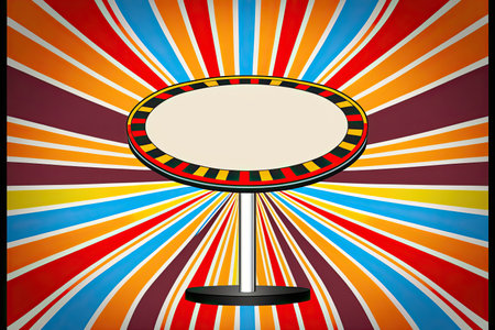 Abstract multicolored empty pop art product podium display. showcase template. horizontal format. AI generative image.の素材