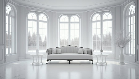 Beautiful bright luxury interior with sofa. indoor background. horizontal format. AI generative image.の素材
