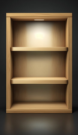 Empty clean wooden shelves with copy space. AI generative image.の素材