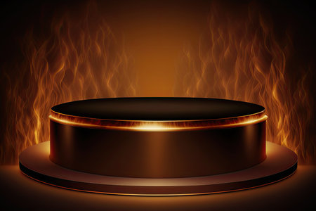 Minimal product podium display with flame fire, sale concept horizontal background. AI generative image.の素材