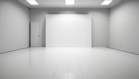 Modern empty professional photo studio interior with photography equipment. Horizontal indoor background with copy space. AI generative image.の素材