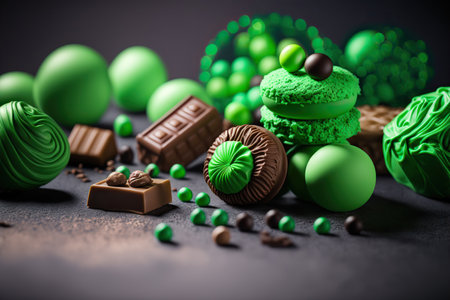 Delicious pastry and confectionery products. Different sweets. closeup. AI generative image.の素材
