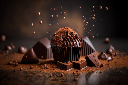 Different close up delicious chocolate candies. sweets. AI generative picture.の素材