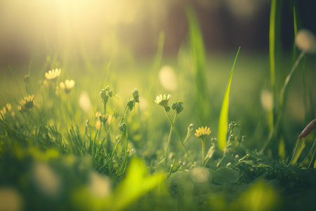 Botany bright morning backdrop. horizontal springtime banner. AI generated picture.の素材
