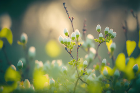 Botany bright morning backdrop. horizontal springtime banner. AI generated picture.の素材