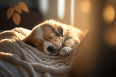 Cute napping little pup. canine illustration. AI generated picture.の素材