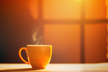 Mug with coffee or tea with copy space. AI generated picture.の素材