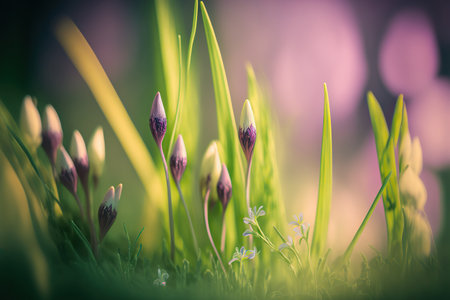 Botany backdrop. horizontal springtime banner. AI generated picture.の素材