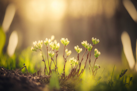 Botany backdrop. horizontal springtime banner. AI generated picture.の素材