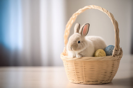 Happy Easter horizontal greeting layout. copyspace. rabbit. AI generated picture.の素材