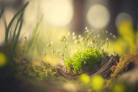 Botany backdrop. horizontal springtime banner. AI generated picture.の素材