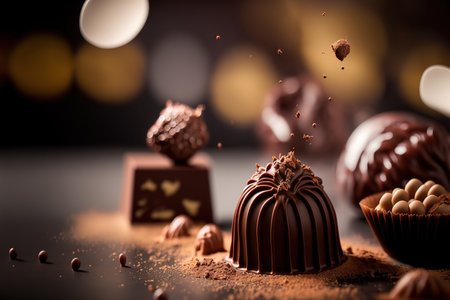 Assorted chocolates confectionery horizontal banner. AI generated picture.の素材