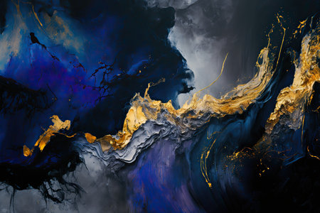 Abstract oil paint splashes on canvas. AI generated image.の素材