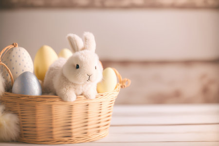 Happy Easter horizontal greeting layout. copyspace. rabbit. AI generated picture.の素材