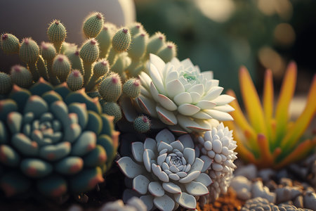Indoor succulent cactus plants background. AI generated image.の素材
