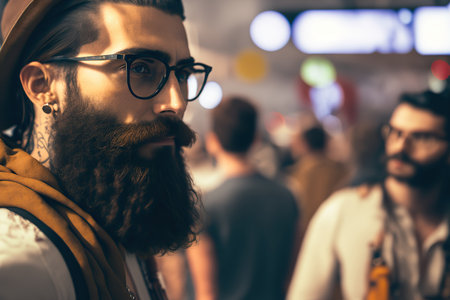 Portrait of a hipster caucasian young man. selective focus. AI generated image.の素材