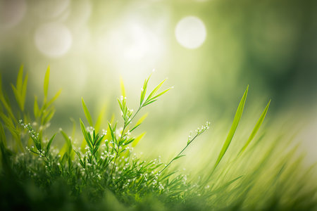 Blurred greenery herbal banner template. AI generated picture.の素材